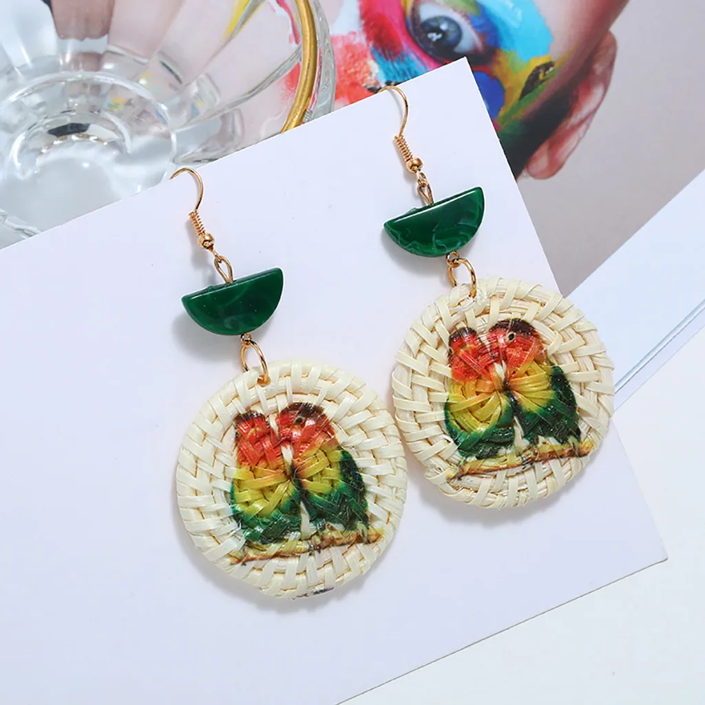 Женские Простые круглые серьги с узором в виде попугая эффектные украшения для