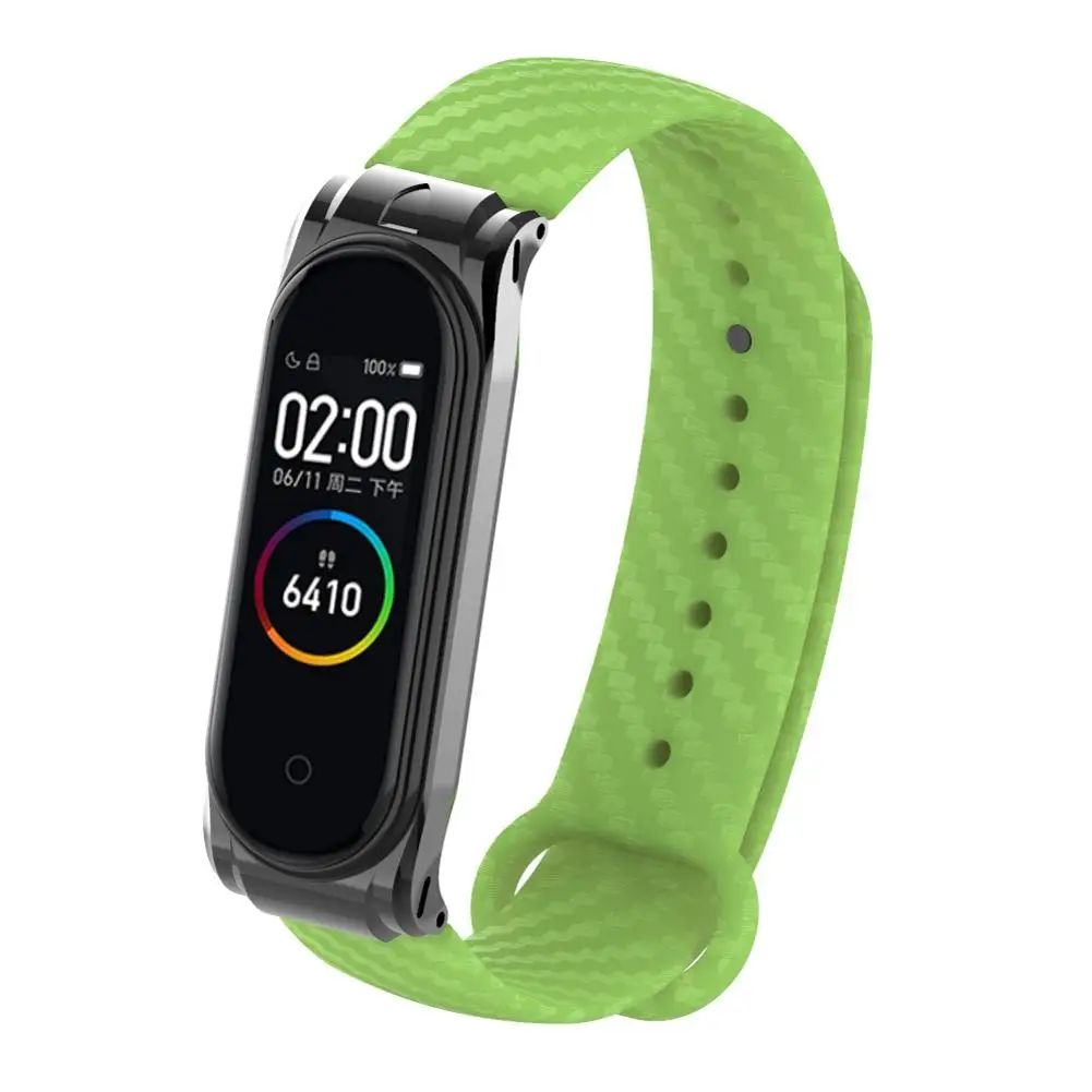 Green Для Xiaomi mi из углеродного волокна ремешок 4 3 цвета ремешок на запястье, наручные часы для mi Band 4 Xiaomi mi Band 3 сменный Браслет - Цвет: Green