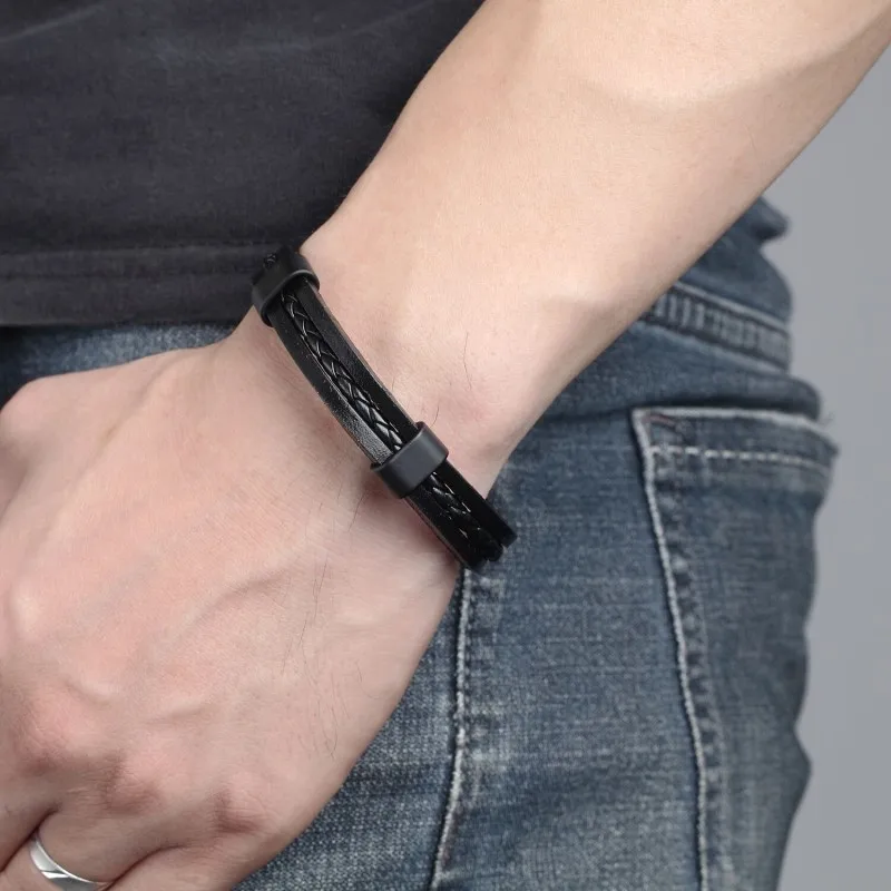 Горячая Мода черный сплав мужской браслет Высокое качество Ретро Кожаный смелый