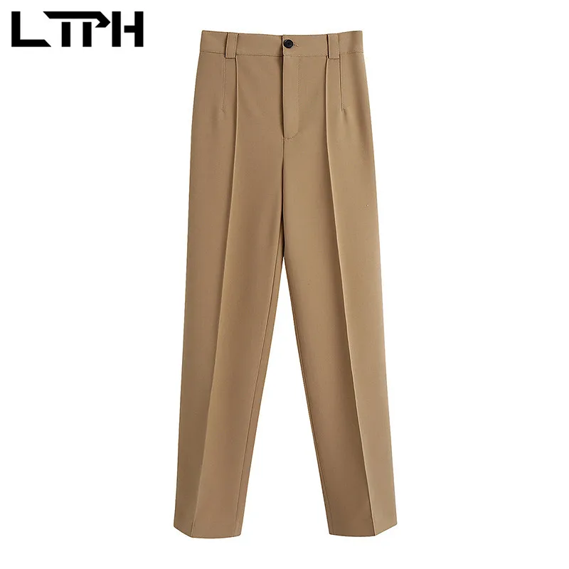 LTPH camel-Chaqueta vintage de doble botonadura para mujer, trajes de negocios informales, conjunto de 2 piezas, conjuntos de pantalones de cintura alta, primavera 2021