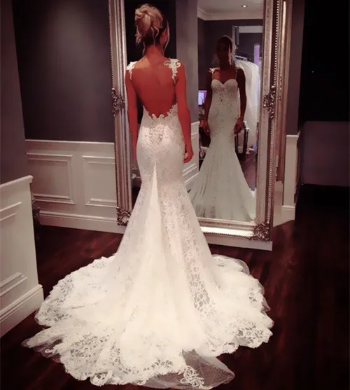 

Sexy Backless Mermaid Wedding Dresses With lace Strap 2015 Luxury Crystal Bridal Dresses Long vestido de noiva sereia Buyer show