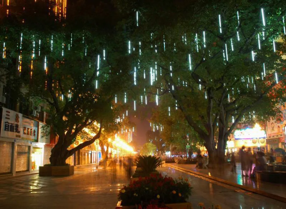 Водонепроницаемый 3 цвета EU вилка гирлянда 8 трубок светодиодный Метеоритный