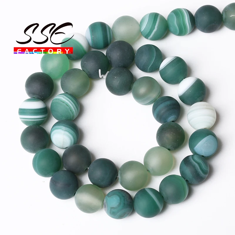 

Natural Green Stripe Agates Round Loose Beads Matte Stone Beads 15"Strand 4 6 8 10 12MM For Jewelry Making Diy Bracelet Necklace