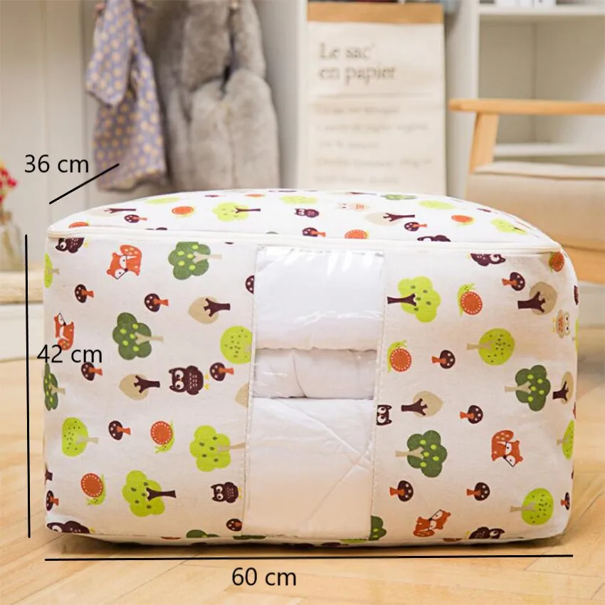 

Clothes Storage Box Foldable Floral Pattern Closet Organizer Cotton Portable Pillow Quilt Organizer Space Saver Bedroom Dust Bag