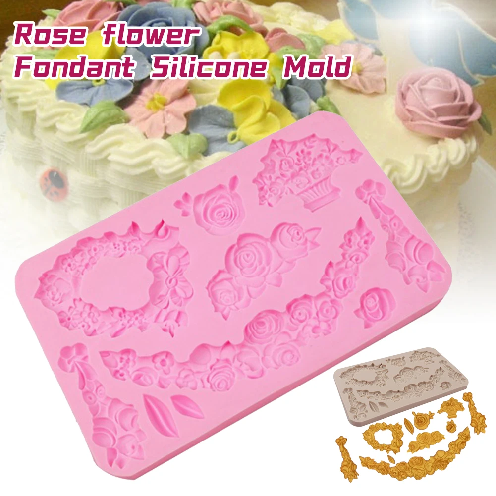 

Rose Frame Sugar Craft Chocolate Mould Tool Fondant Cake Vintage Mold Silicone Mold For Baking Pastry and bakery accessories