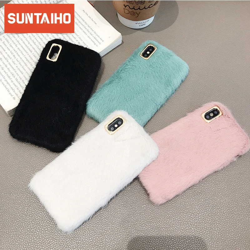 Suntaiho плюшевый теплый пушистый чехол для iPhone XS Max X XR XS 7 8 6 6s Plus, однотонный чехол для телефона из мягкой искусственной кожи