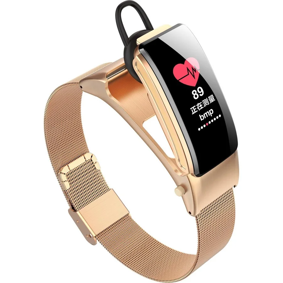 Gold Steel band Умный браслет с bluetooth-гарнитурой, умные наручные часы, шагомер, монитор сна, talkband для iOS, huawei, Android phone - Цвет: Gold Steel band
