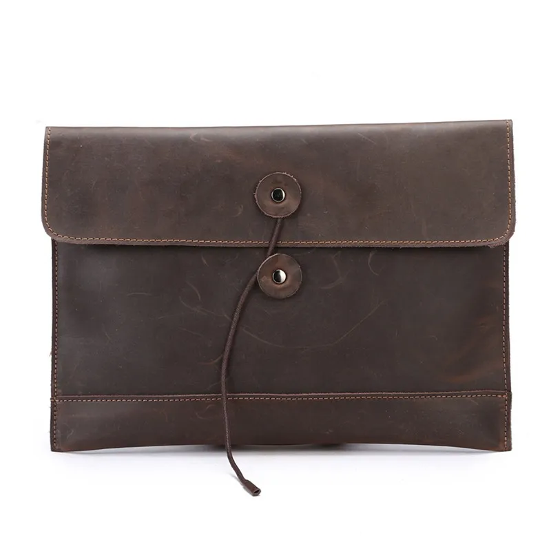 

Genuine Leather Document Bag Pouch A4 Men briefcase Thick Crazy Horse Leather Portfolio Brown Clutch Purse Envelope Bag for ipad