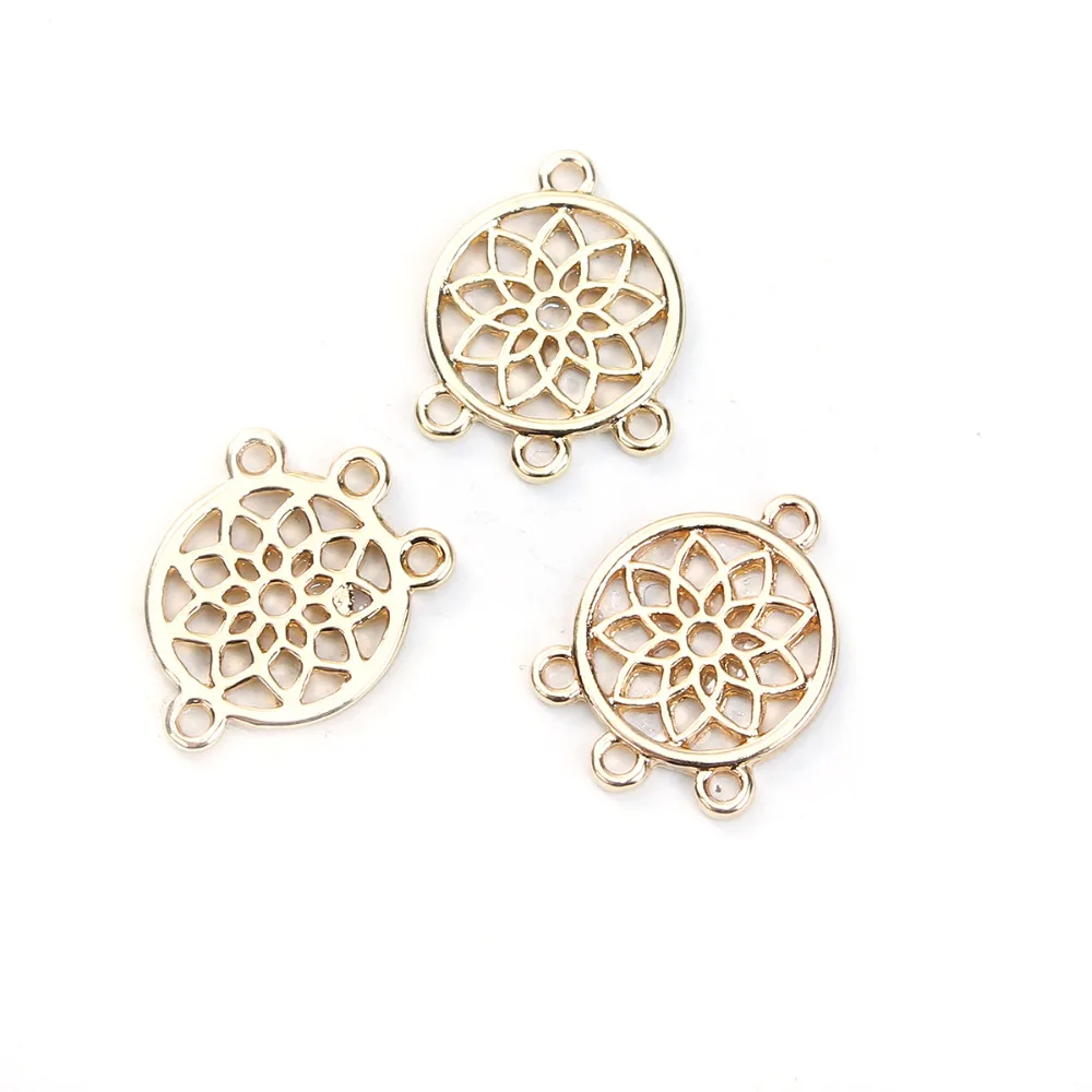 

DoreenBeads Zinc Based Alloy Connectors Flower Gold Color Round Hollow 19mm( 6/8") x 14mm( 4/8"), 10 PCs