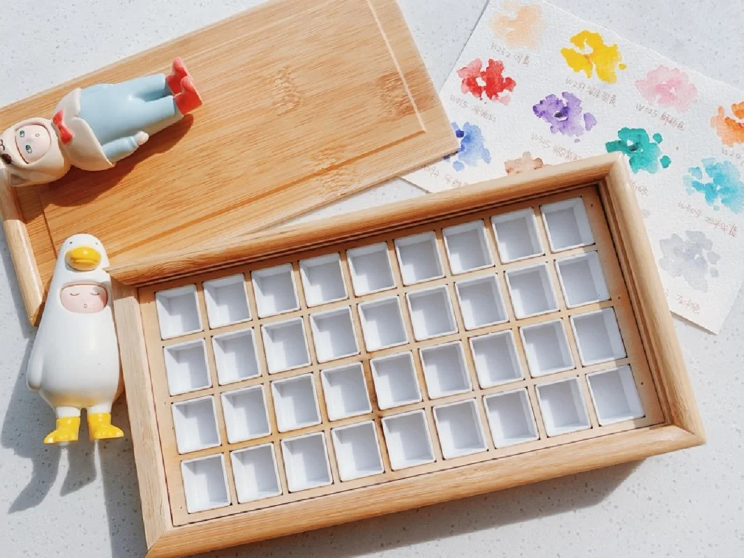 

Watercolor paint split wooden box storage box 24/36 grid painting art supplies
