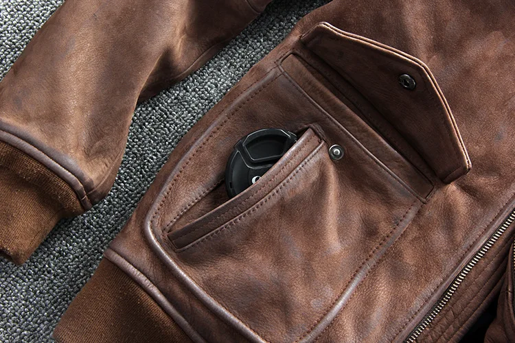 

A2 Retro Genuine Flight Jacket Men's Air Force Cow Leather Coats Male Casual Vintage Coat Free Fast Ship