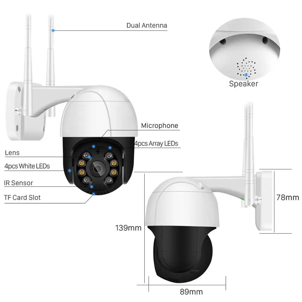BESDER 5MP PTZ Wi-Fi Camera Artificial Intelligence Human Motion Detection Waterproof CCTV Ip 2-Way Audio IR Night Vision | Безопасность