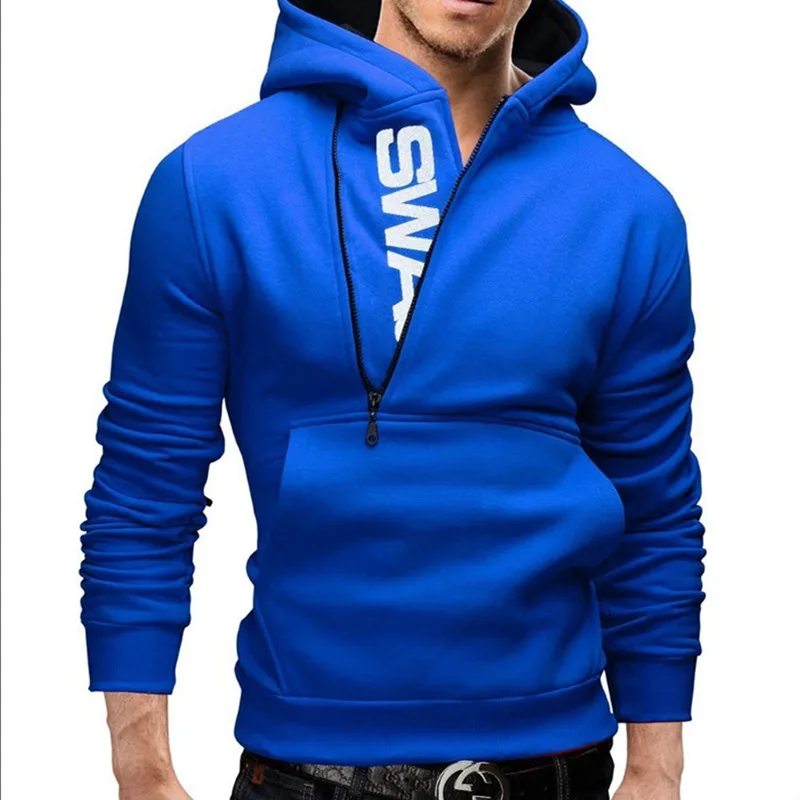 

Men's Hoodies Sweater Autumn New Casual Inclined Collar V-Neck Printed Letter Sweatshirts Personality Sports Tops Clothes