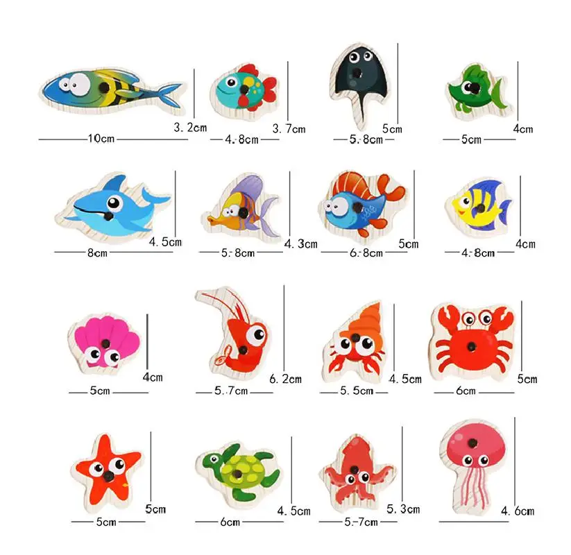

New Wooden Toys 60 Fish 3 Poles Children's Wooden Barrel Magnetic Kitten Fishing Children's Educational Toys