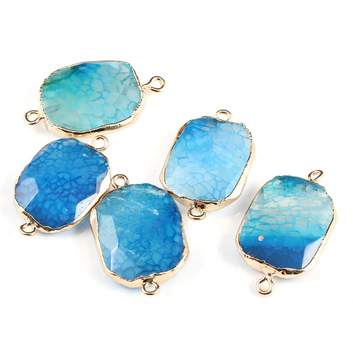 

Natural Stone Dragon Veins Agates Charms Pendants Irregular Double Hole Connector For Handmade DIY Necklace Jewelry Making