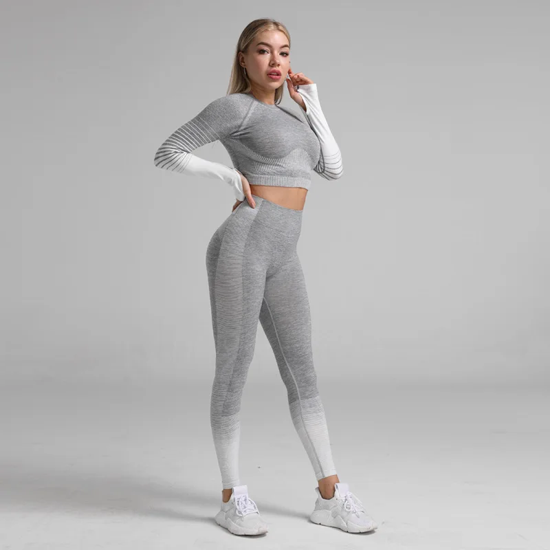 Зимний женский комплект для йоги одежда спортзала бесшовные градиентные