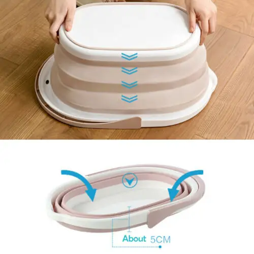 

Foldable Mop Bucket Collapsible Portable Wash Basin Dishpan With Handle For UK