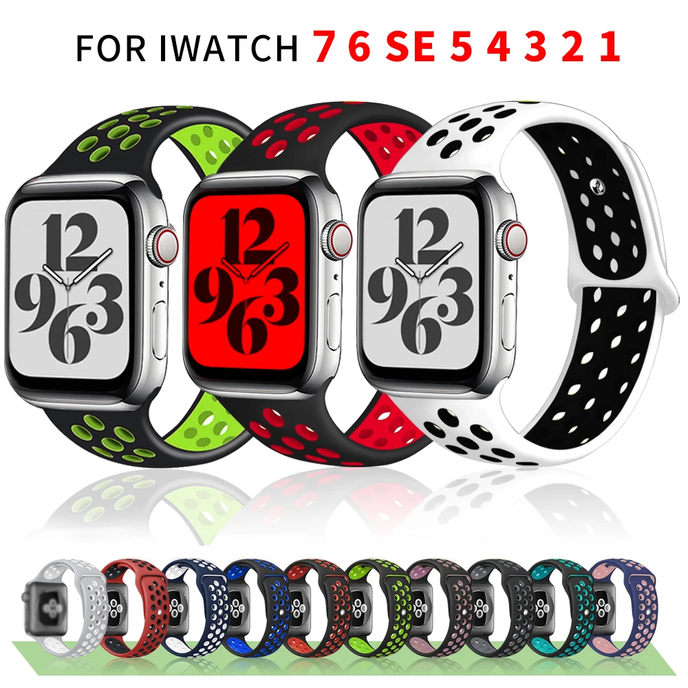 

Ремешок дышащий для Apple Watch Band 44/42/40/38 мм, мягкий силиконовый браслет Correa для iWatch Series 7 6 SE 5 4 3 2 1, сменный