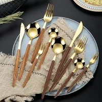 5pcs reusable eco friendly gold utensils spoon teaspoon fork knife flatware set stainless steel cutlery set with plastic handle