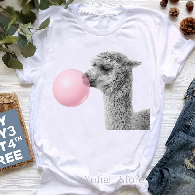 

2022 Watercolor Lamb Blowing Pink Bubbles T-Shirt Women'S Clothing Funny Tshirt Femme Summer Fashion Tops Tee Shirt Female