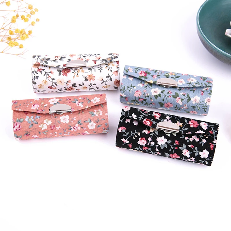 

1Pcs Lipstick Box Case Holder With Mirror Women's Cosmetic Jewelry Packaging Plain Fabric Lipstick Storage Box