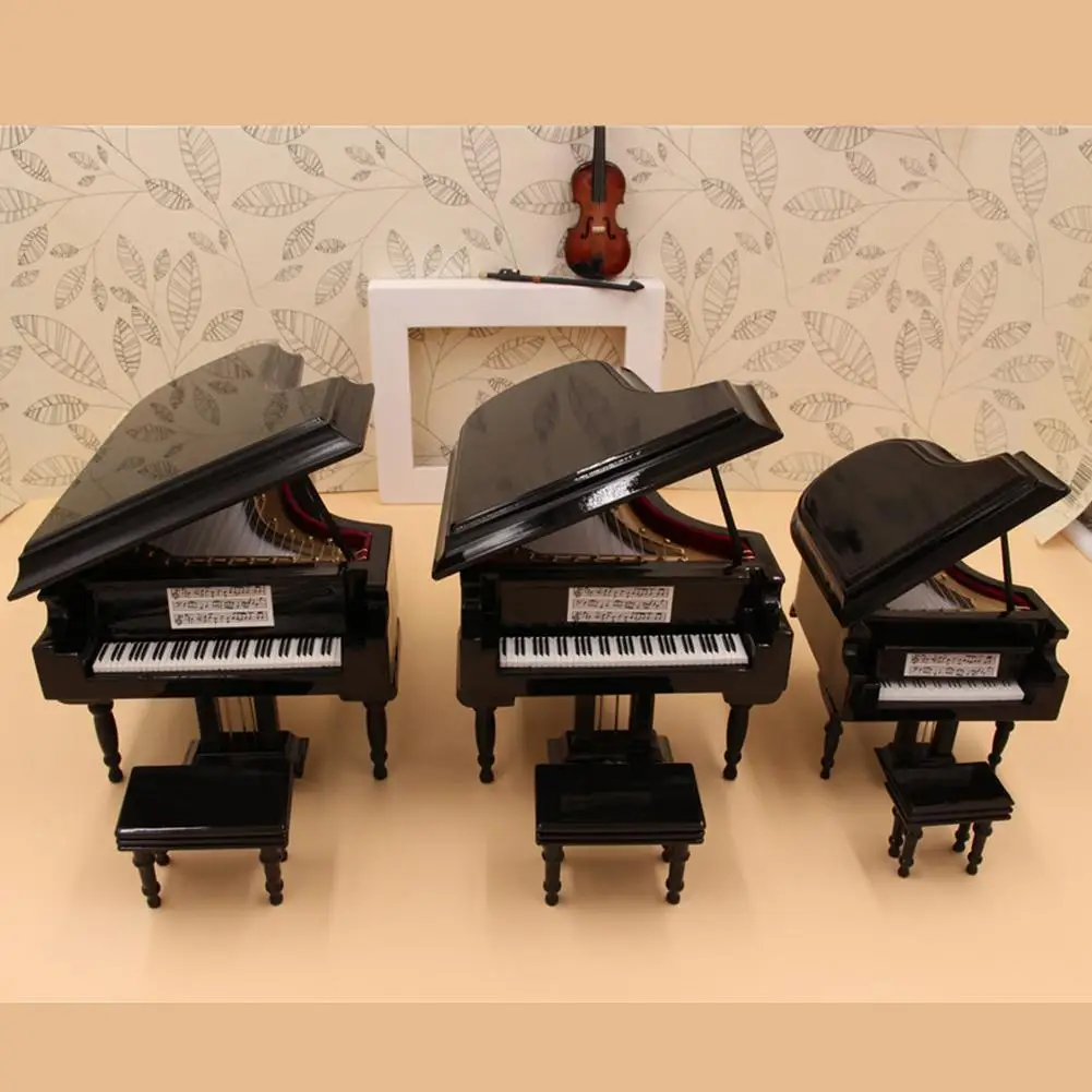

Mini Piano with Stool Miniature Grand Piano Model Assembly Replica Musical Instrument Collection Decorative Ornaments Display