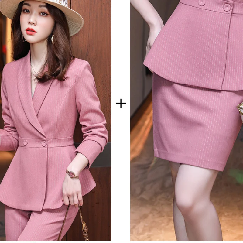 

Two piece set suit for women Solid Curved Hem Office Lady Fashion Christmas Elegant Slim Coats Jackets blazer and skirt 2021