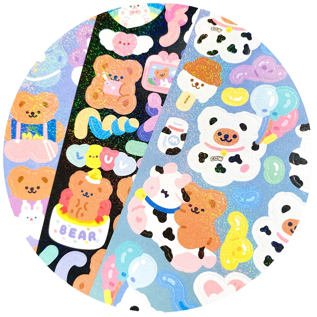 

Korea Mini Bear Chasing Star Sticker DIY Scrapbooking Bottom Collage Phone Album Diary Happy Planner Gift Decoration