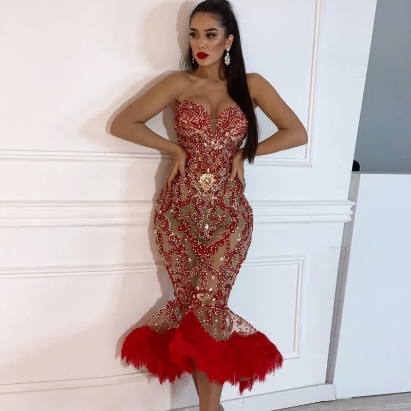 

Украшение в виде русалки вечернее платье Бисер вечерние платья с перьями Праздничное платье Потрясающие с украшением в виде кристаллов Фор...