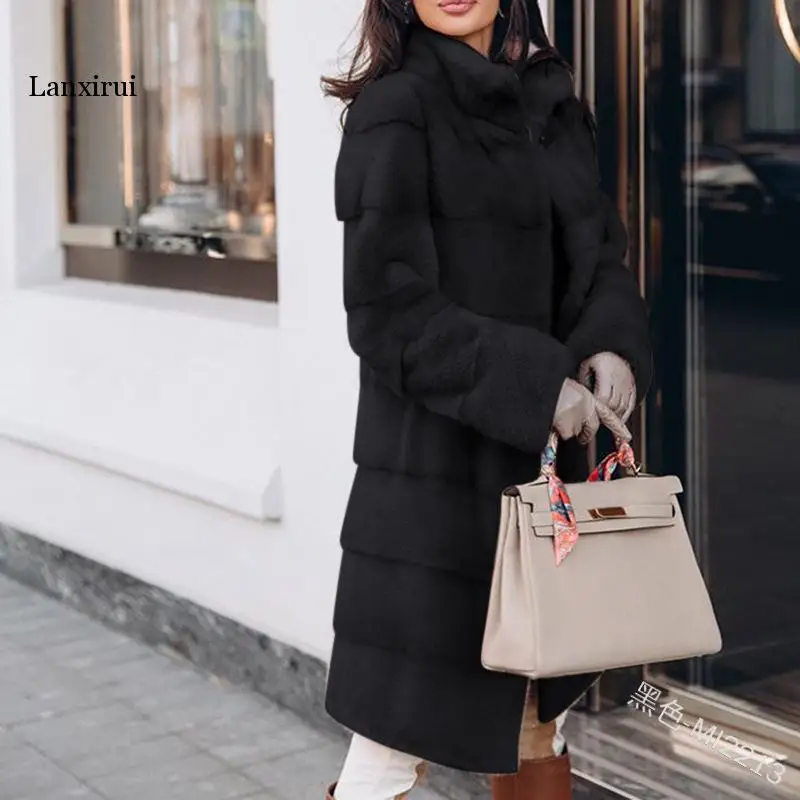 Женское пальто с длинным рукавом, зимнее, теплое, повседневное, приталенное, из искусственного меха от AliExpress RU&CIS NEW