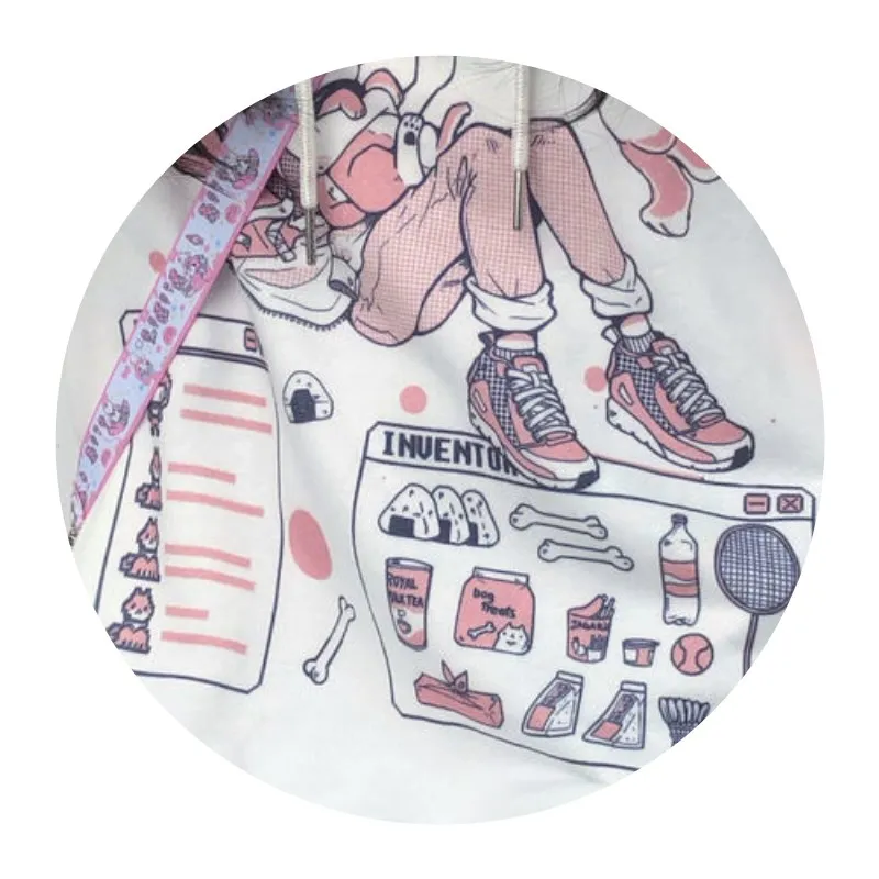 

Anime Cartoon Pattern Print Hooded Women Japanese Sweet Cute loose Pullover Korean INS Hoodies Female Thicken Autumn Winter Tops