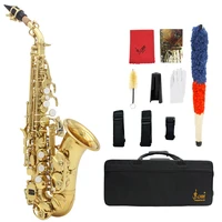 brass golden carve pattern bb bend althorn soprano saxophone sax pearl white shell buttons wind instrument with case