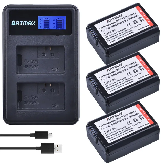 Batmax NP-FW50 npfw50 NPFW50 Батарея+ ЖК-дисплей Dual USB Зарядное устройство для sony NEX-7 NEX-5N NEX-5R NEX-F3 NEX-3D Alpha a5000 a6000 DSC-RX10 - Цвет: 3B with charger
