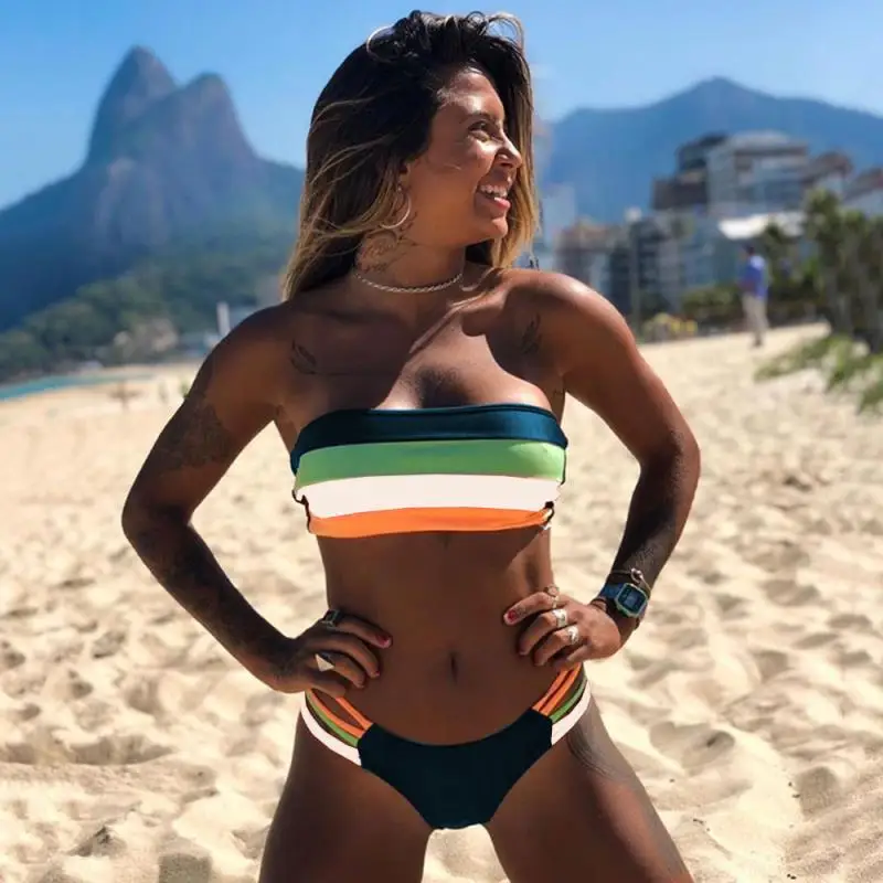 

Bikini 2021Summer Two Piece Sexy Bandage Bathing Suit Female Swimwear Bikini Sets Striped Swim Beach Wear Swimsuit Women2 Pieces