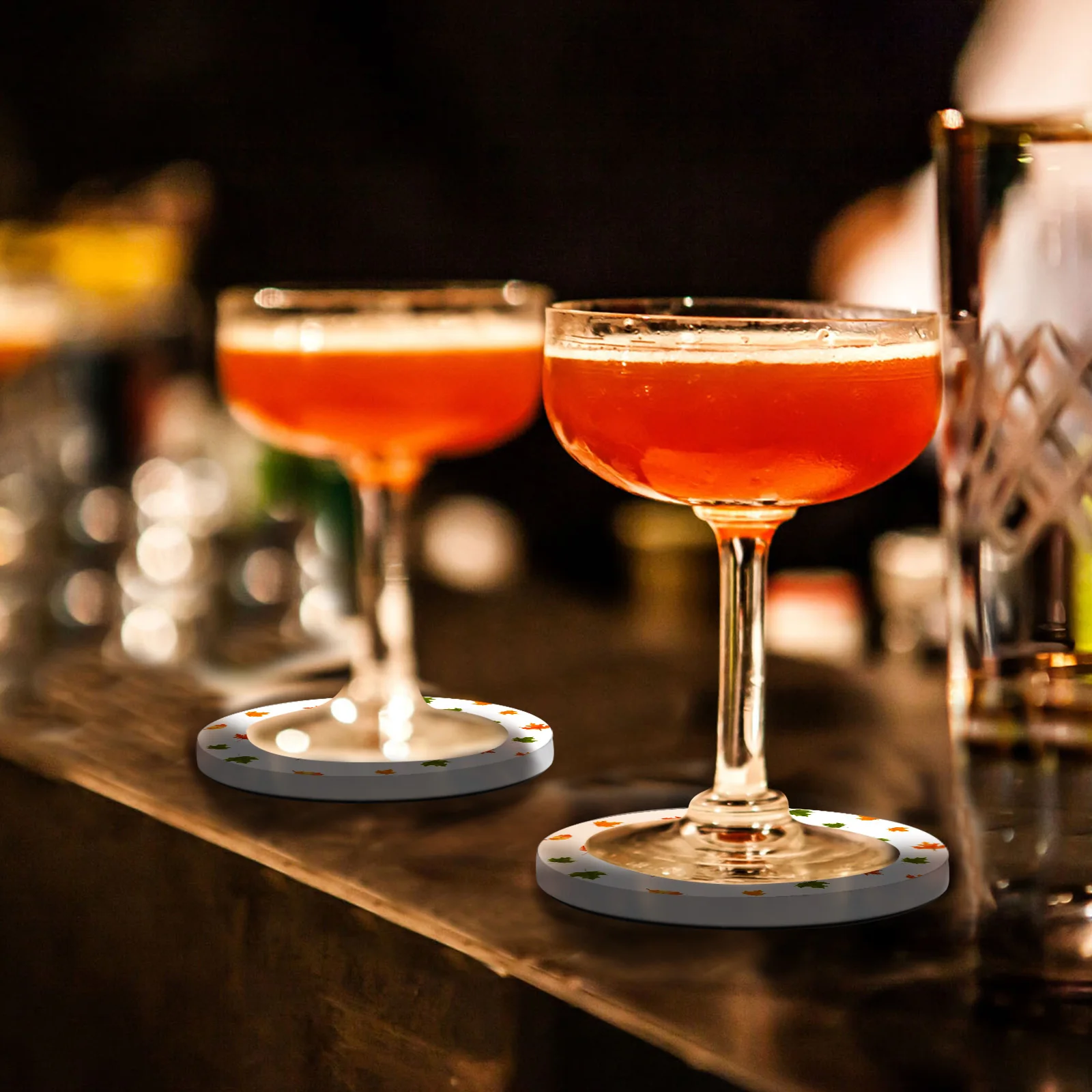 

Autumn Maple Leaves Round Coaster Coffee Table Mats Kitchen Accessories Absorbent Ceramic Coasters