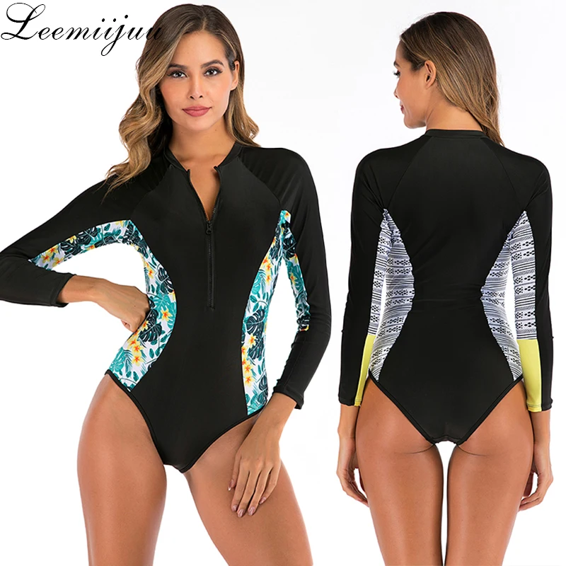 Цельный купальный костюм LEEMIIJUU 2020 на молнии купальник с длинным рукавом женский