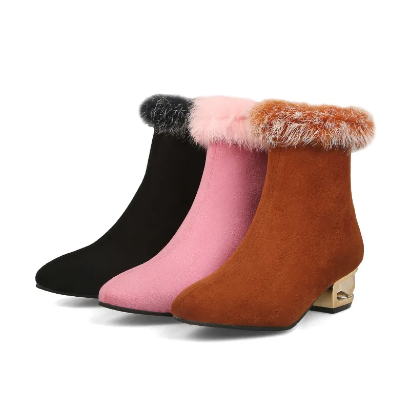 Сапоги большого размера на среднем каблуке с квадратной головкой замшевые