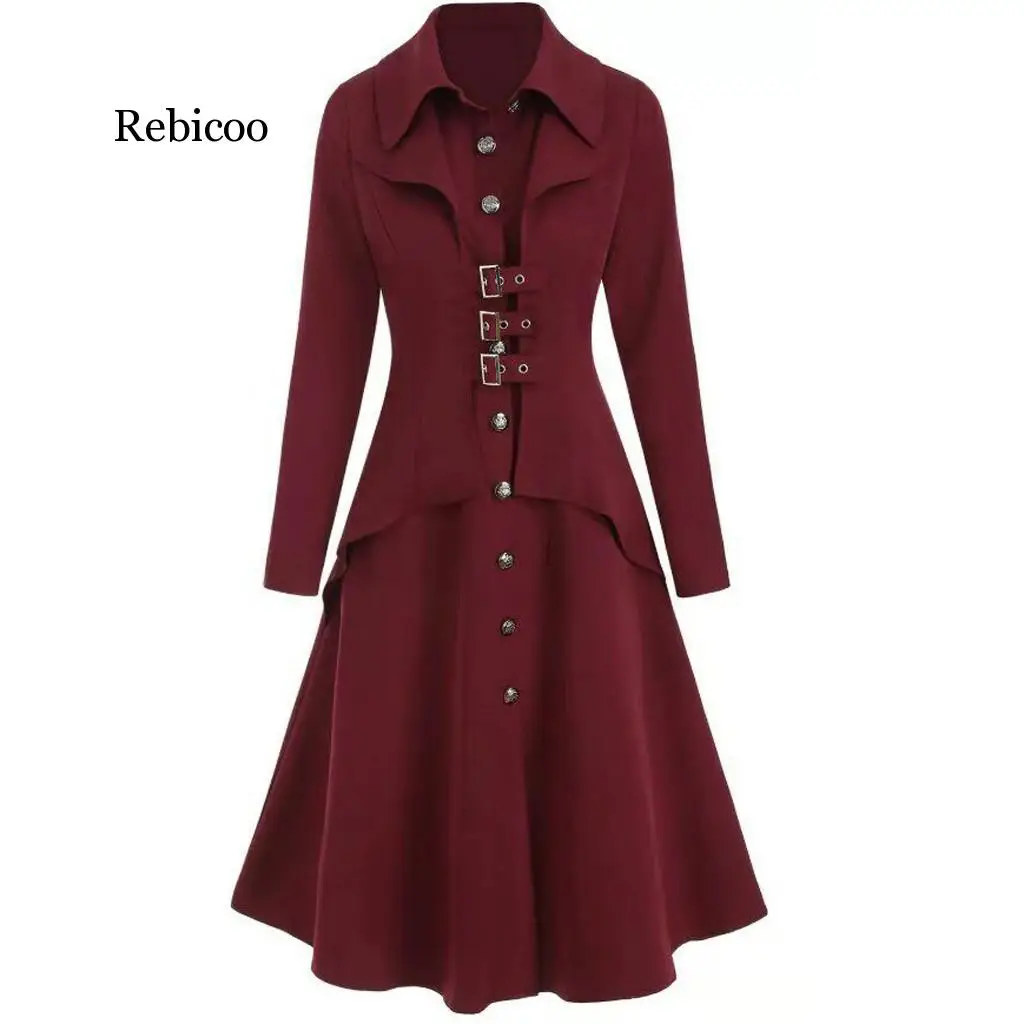 Осенне-зимнее женское Шерстяное длинное черное пальто-Тренч Goth Swallowtail