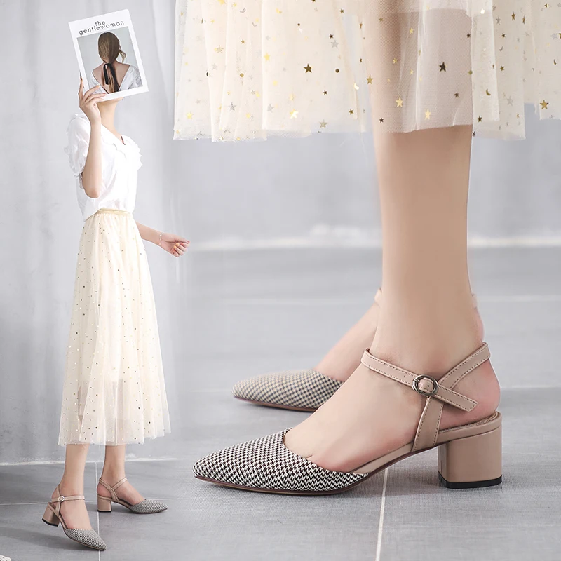 Элегантные туфли на высоком каблуке с узором гусиные лапки женские лодочки