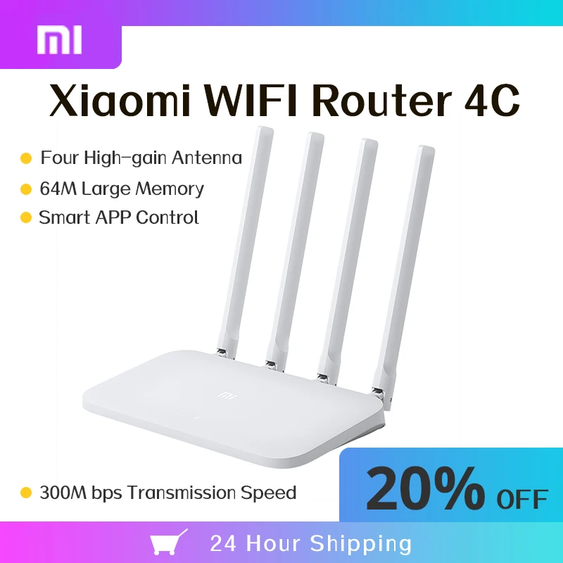 Оригинальный роутер Xiaomi Mi Wi Fi 4C 64 ОЗУ 300 Мб/с 2.4G 802.11 b/g/n 4 антенны беспроводные
