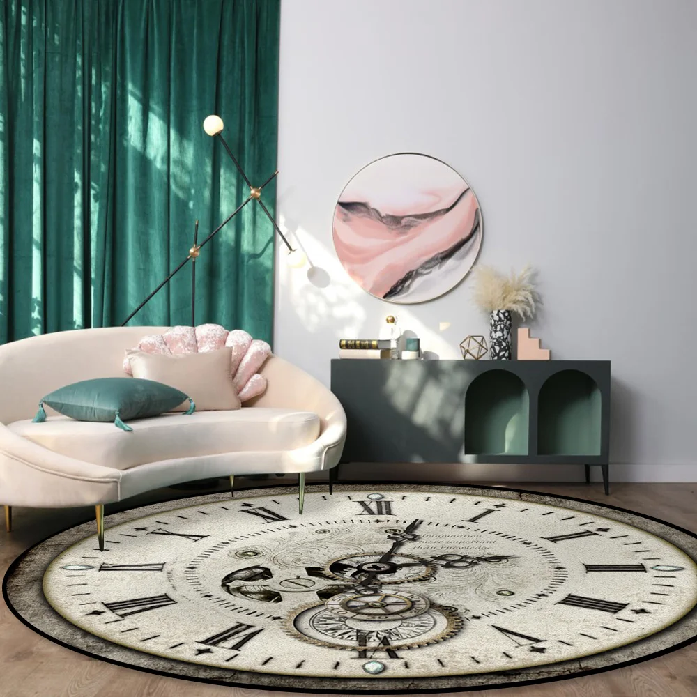 Круглые ретро коврики с часами для кровати Нескользящие Коврики гостиной