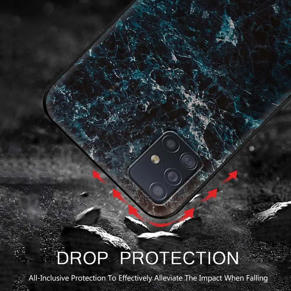 

Phone Case For Samsung Galaxy A51 A71 A21s A50 A70 A31 A10 A20e A41 A11 A20s A30 A40 Black Shell Cover Marble Pattern Gold Foil