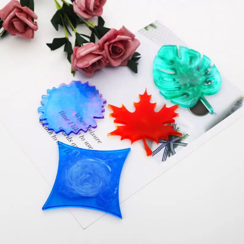 

4 Shapes Leaves Round Coaster Silicone Resin Mold Cup Mat Mould Jewelry Making
