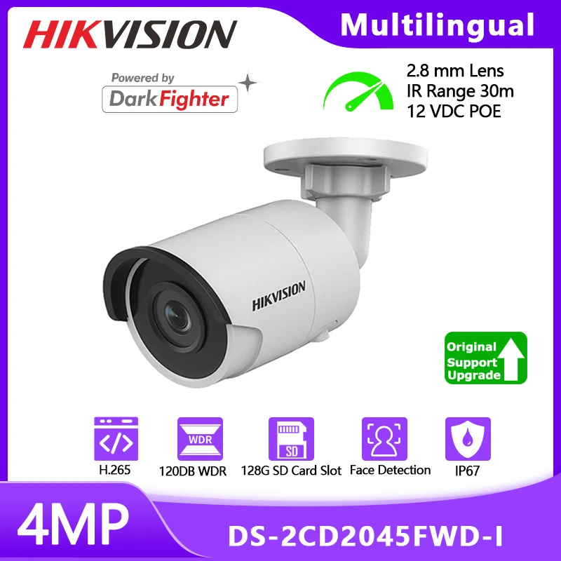 

Hikvision Bullet Network Camera DS-2CD2045FWD-I HD4MP Full Color Night Vision IR30M H.265 Card Slot Face Detection POE IP Camera