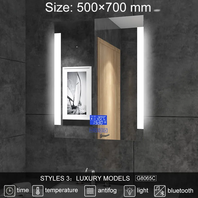 2G8065C 500X700mm Изготовленный на заказ светодиодный bluetooth ванная комната Смарт зеркало Вертикальное настенное зеркало с подсветкой зеркало анти-туман Ванна макияж зеркало 2G8065 - Цвет: 2G8065C 500X700mm