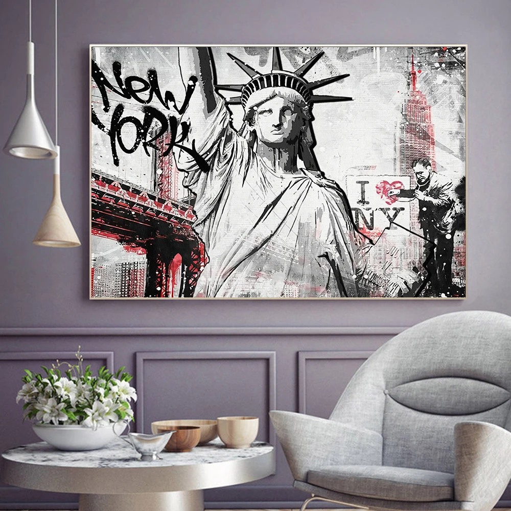 

New York City Canvas Prints Statue Of Liberty Posters and Prints Color Love Gift Wall Art Pictures Living Room Decoration Poster