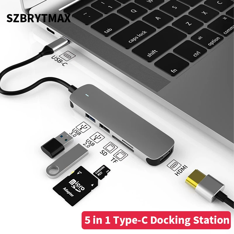 

USB C Hub 5 Ports Type C Docking Station USB C to HDMI USB3.0 Hub SD TF Dock Station Adapter for MacBook Samsung Docking Station