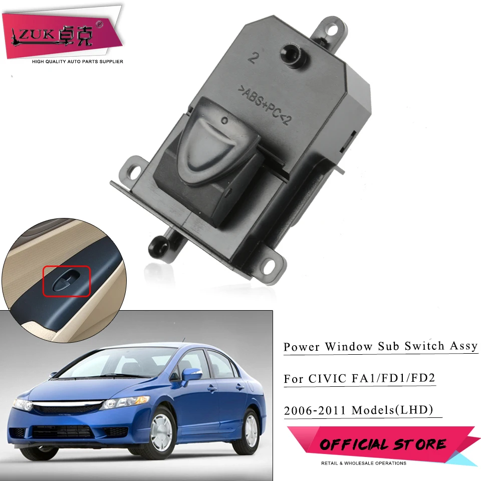 

ZUK High Quality Rear Left Right Power Window Control Switch Button For HONDA CIVIC 2006 2007 2008 2009 2010 2011 FA1 FD1 FD2