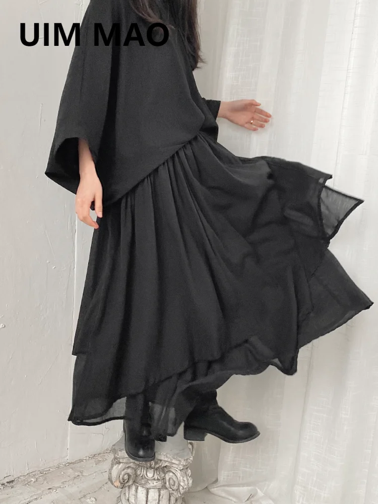 

UIM MAO Spring New Style Yamamoto Style Retro Spray-dyed Double Layer Cotton Linen Asymmetric Elastic Waist Large Skirt Female