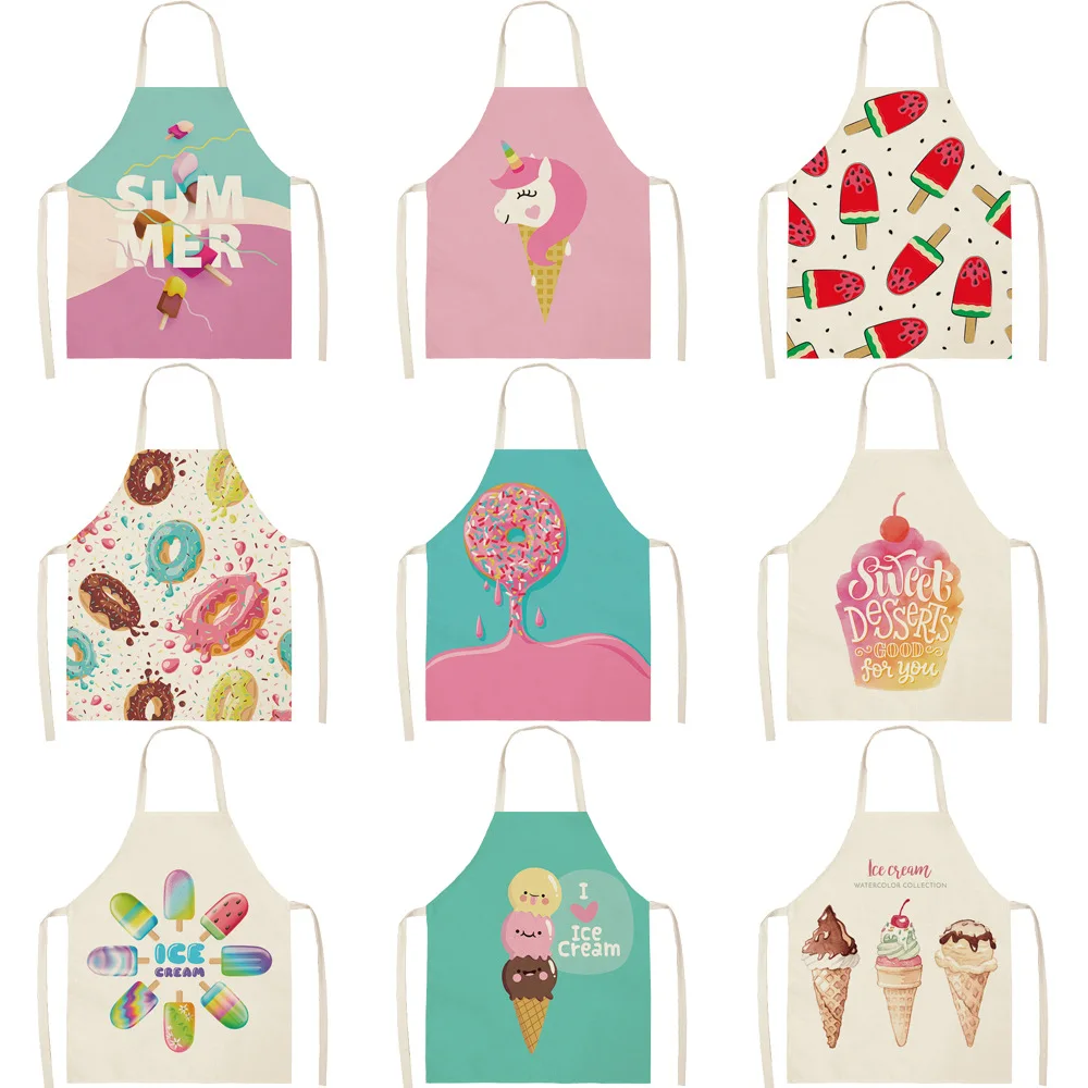 

Ice cream pattern kitchen apron waterproof haircut apron cooking oil-proof cotton and linen anti-fouling chef apron